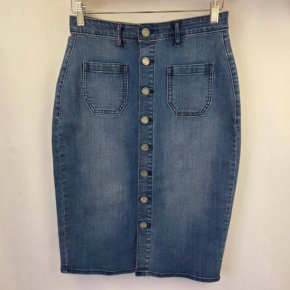 Haute Hippie Tribe Button-Front Denim Pencil Skirt Size 2 LIght Wash